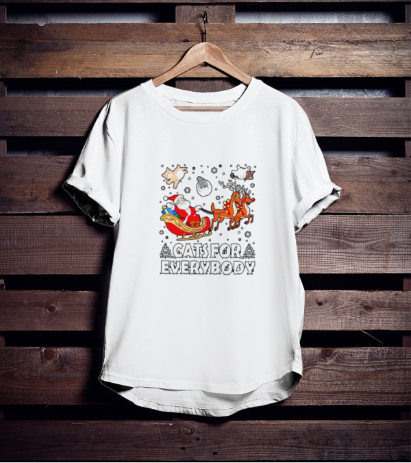 Cats For Everybody Santa Sleigh Christmas Reindeer T-Shirt