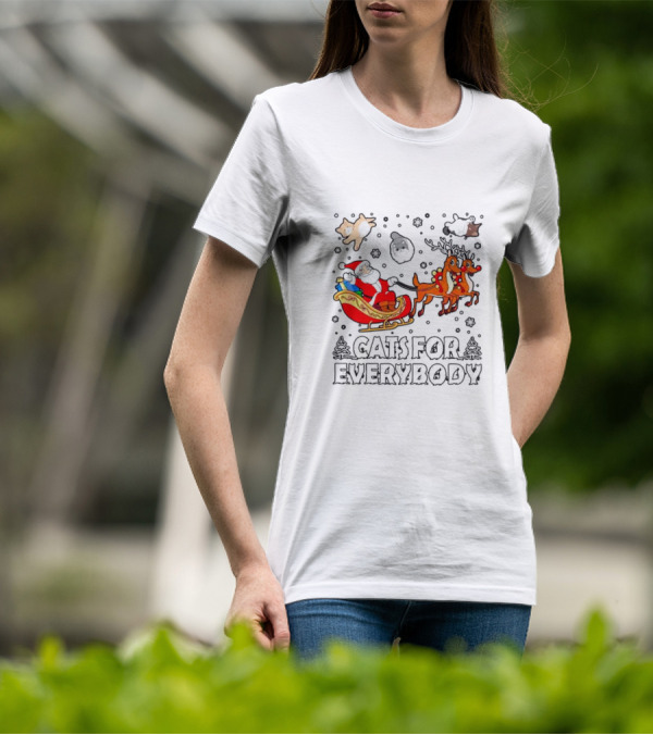 Cats For Everybody Santa Sleigh Christmas Reindeer T-Shirt