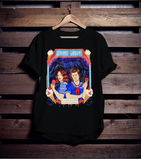 Scoops Ahoy Slinging Ice Cream Saving The World Stranger Things Duo Vintage T-Shirt