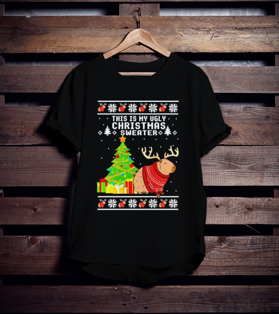This Is My Ugly Christmas Sweater Capybara Reindeer T-Shirt