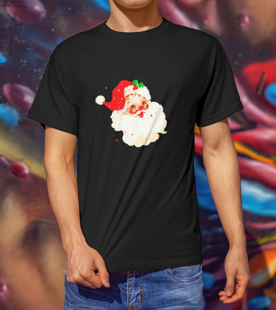 Santa Christmas Vintage Retro Style Holly Berries T-Shirt