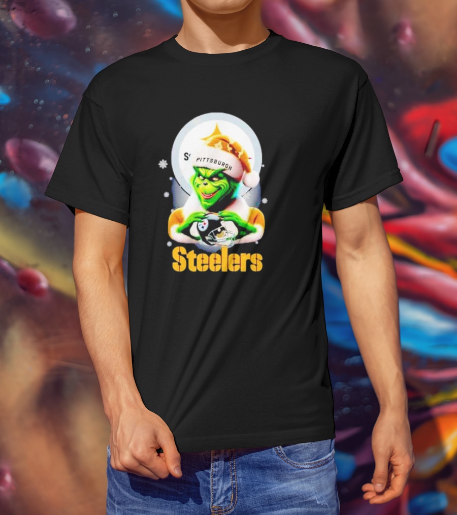 The Grinch Santa Steelers Christmas Pittsburgh Football Fan T-Shirt