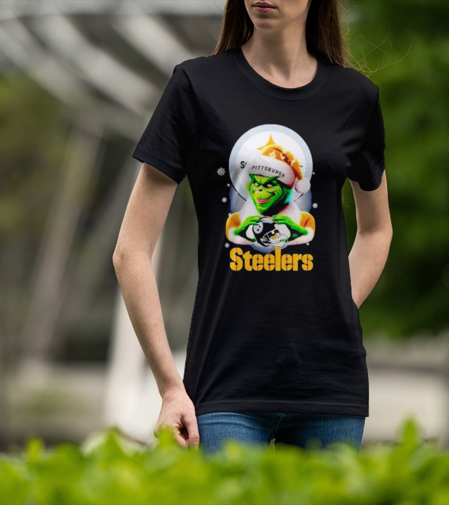 The Grinch Santa Steelers Christmas Pittsburgh Football Fan T-Shirt
