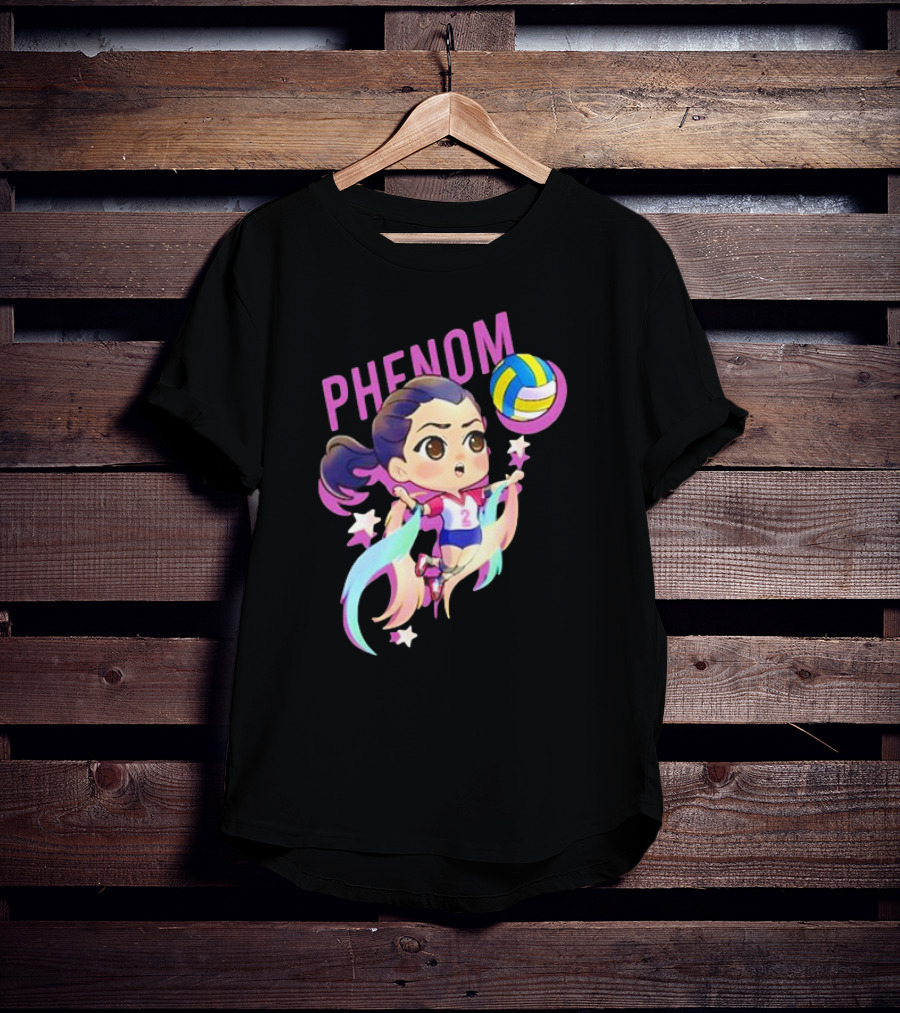 Phenom Chibi Volleyball Player With Rainbow Trails And Stars T-Shirt