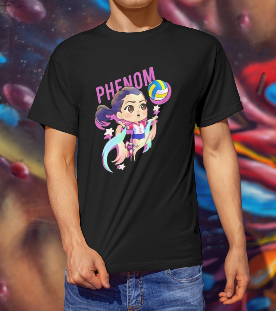 Phenom Chibi Volleyball Player With Rainbow Trails And Stars T-Shirt