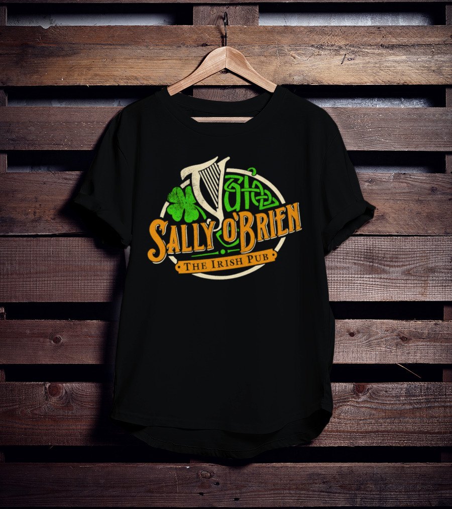 Sally O'Brien Irish Pub Clover Celtic Harp Versengold T-Shirt