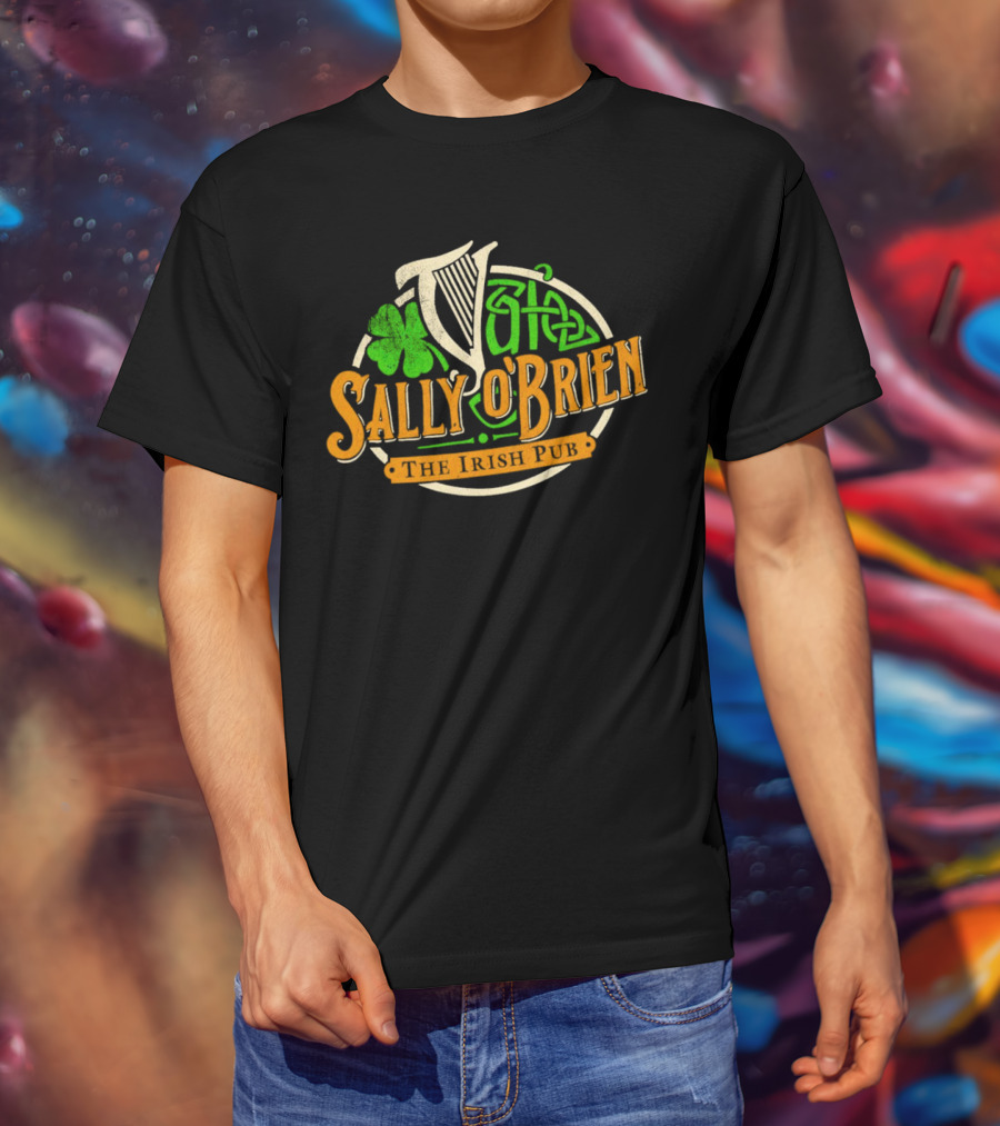 Sally O'Brien Irish Pub Clover Celtic Harp Versengold T-Shirt