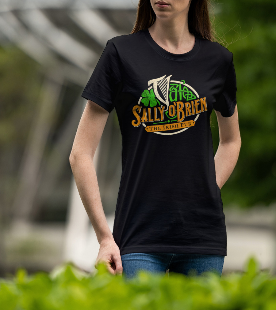 Sally O'Brien Irish Pub Clover Celtic Harp Versengold T-Shirt