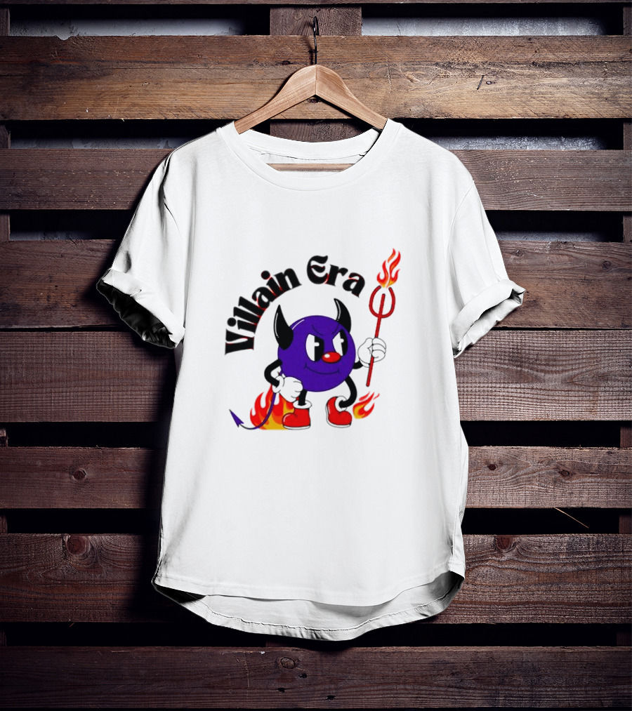 Villain Era Devil Cartoon With Pitchfork And Flames T-Shirt