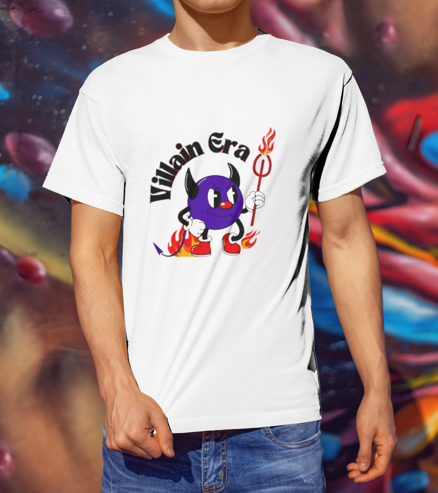 Villain Era Devil Cartoon With Pitchfork And Flames T-Shirt