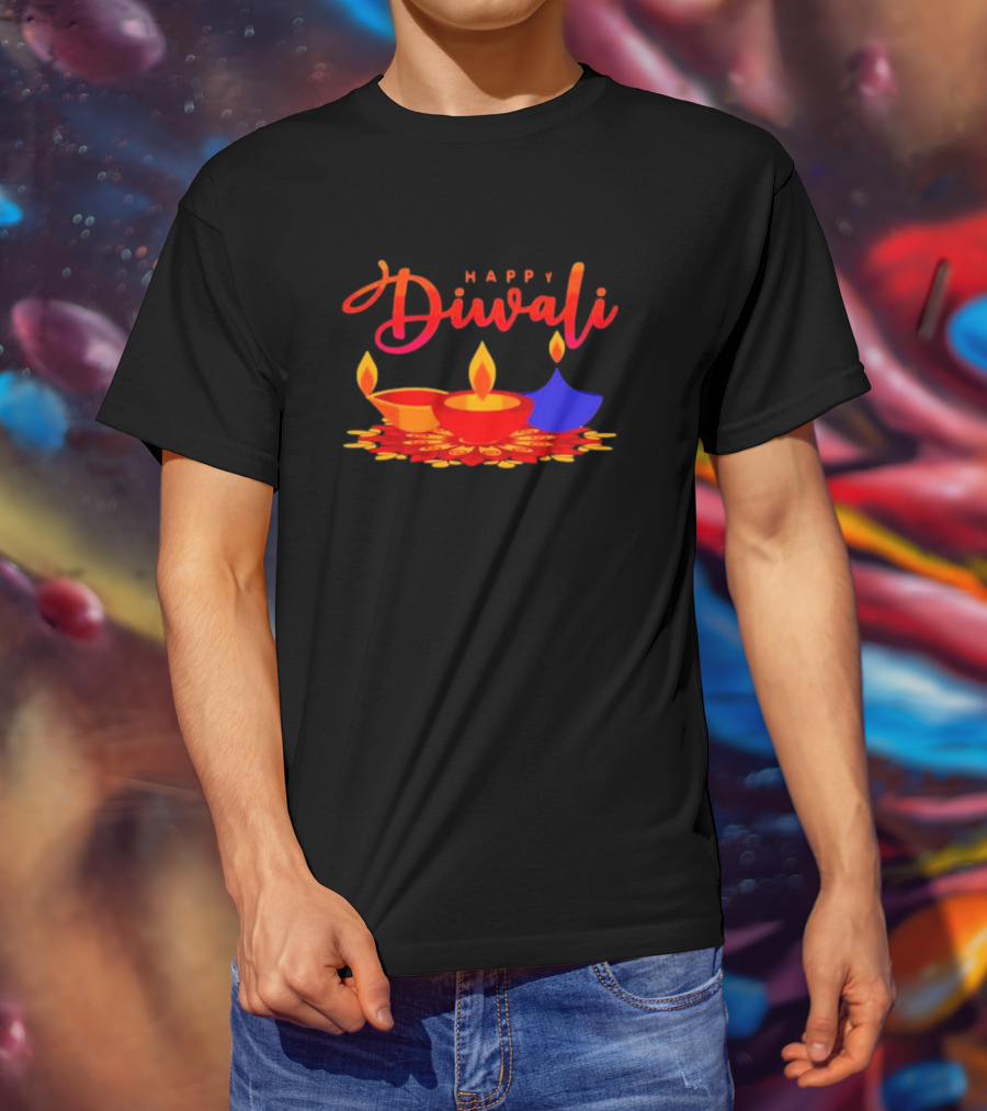Happy Diwali Festival Of Light With Colorful Diyas T-Shirt
