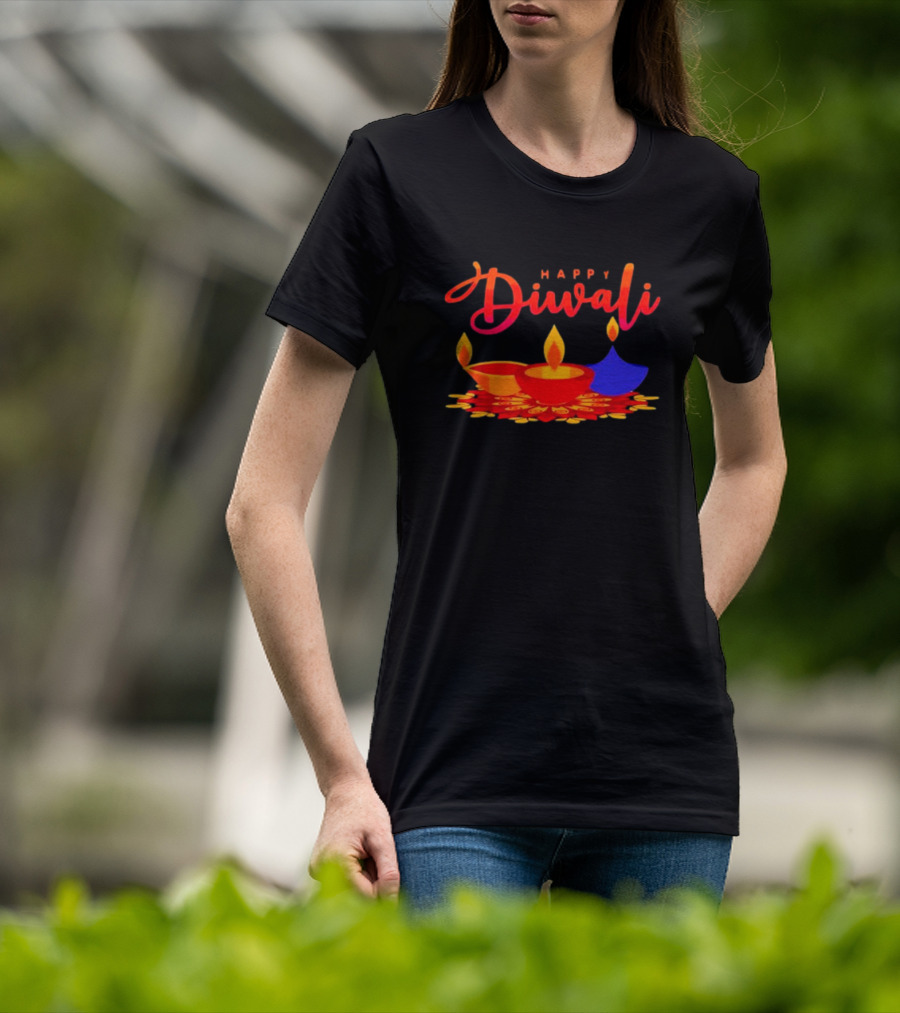 Happy Diwali Festival Of Light With Colorful Diyas T-Shirt