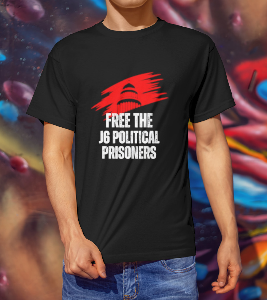 Free The J6 Political Prisoners Capitol Building Red Brushstroke T-Shirt