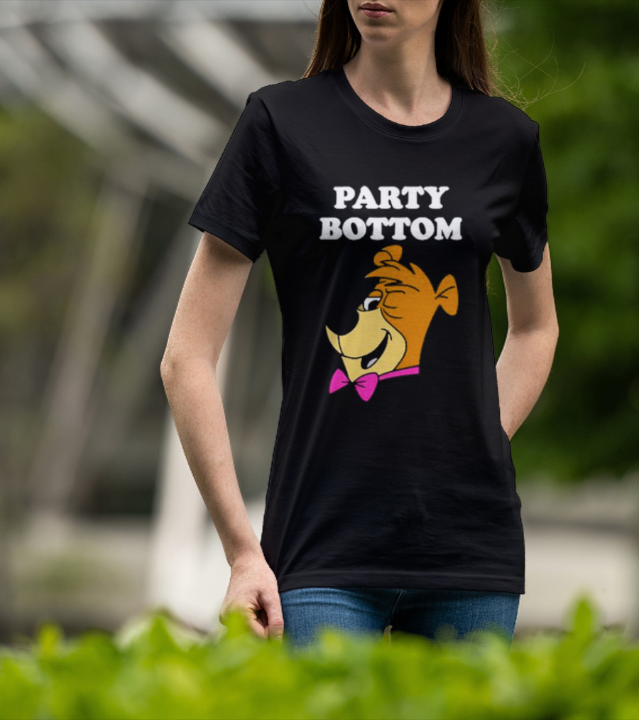 Yogi Bear Party Bottom Fun Cartoon Character With Pink Bow Tie T-Shirt