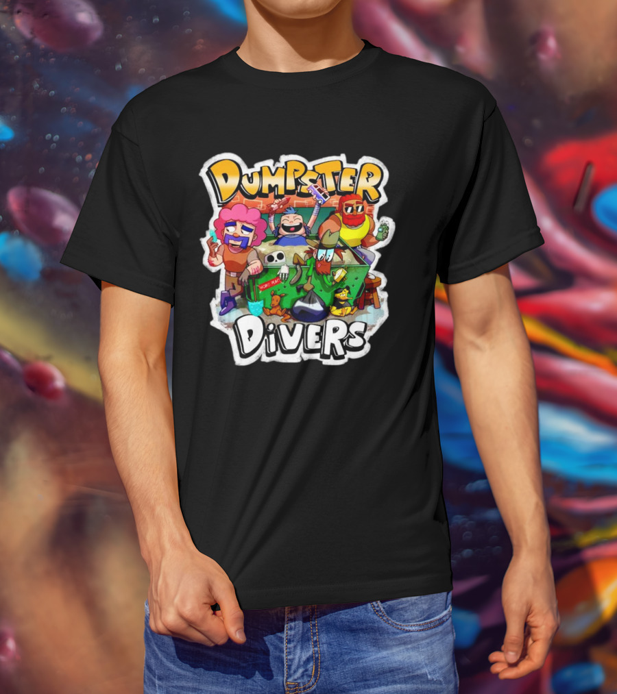 Dumpster Divers Cartoon Alley Fun With Funny Characters And Trash Can Antics T-Shirt