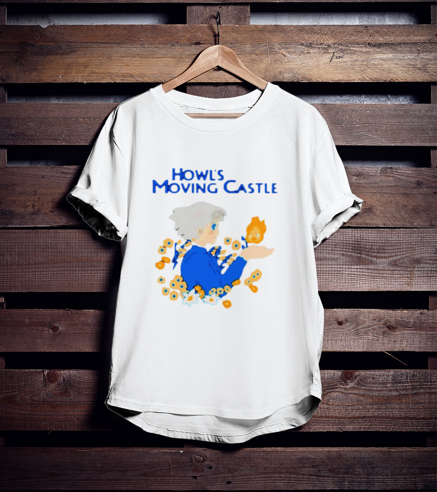 Howl’s Moving Castle Howl With Calcifer And Flowers T-Shirt