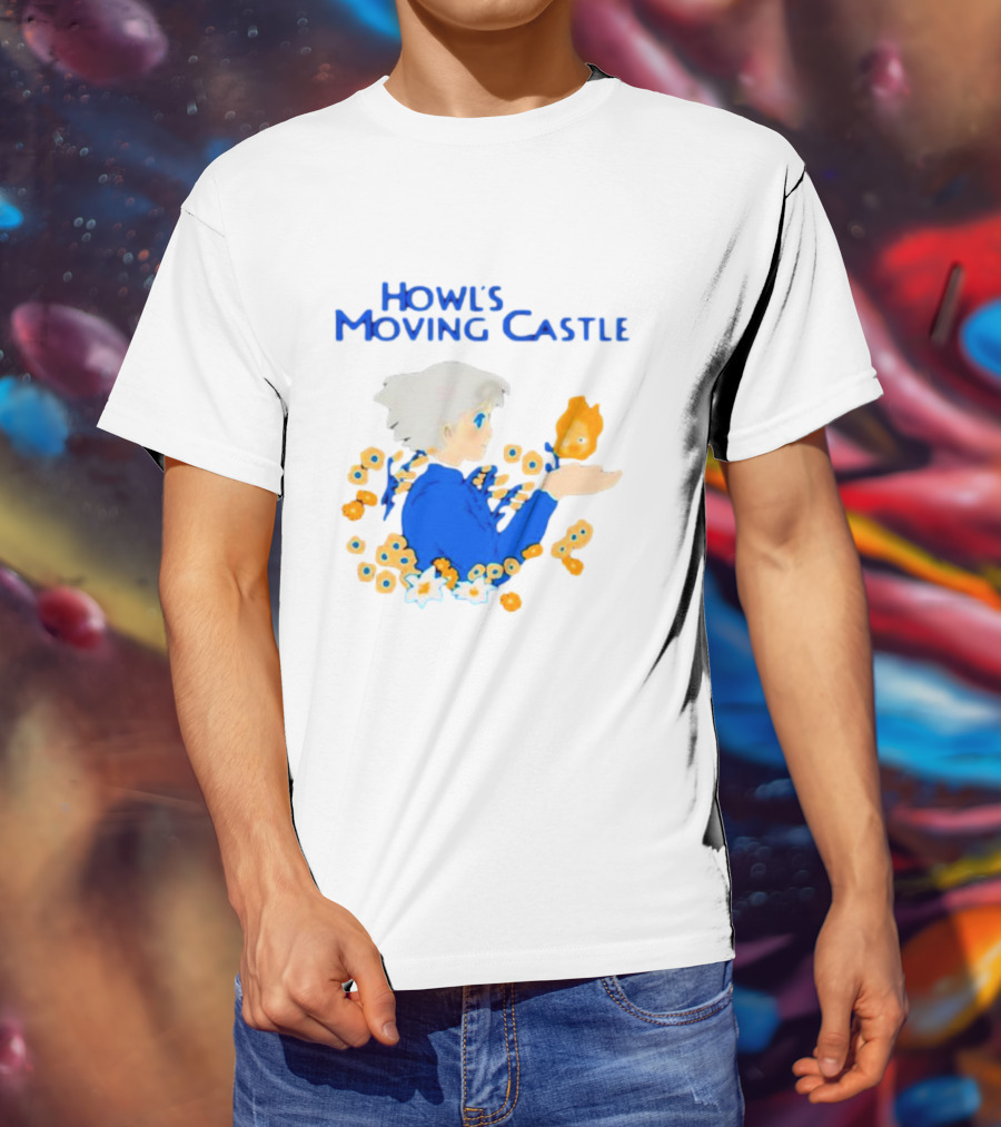 Howl’s Moving Castle Howl With Calcifer And Flowers T-Shirt