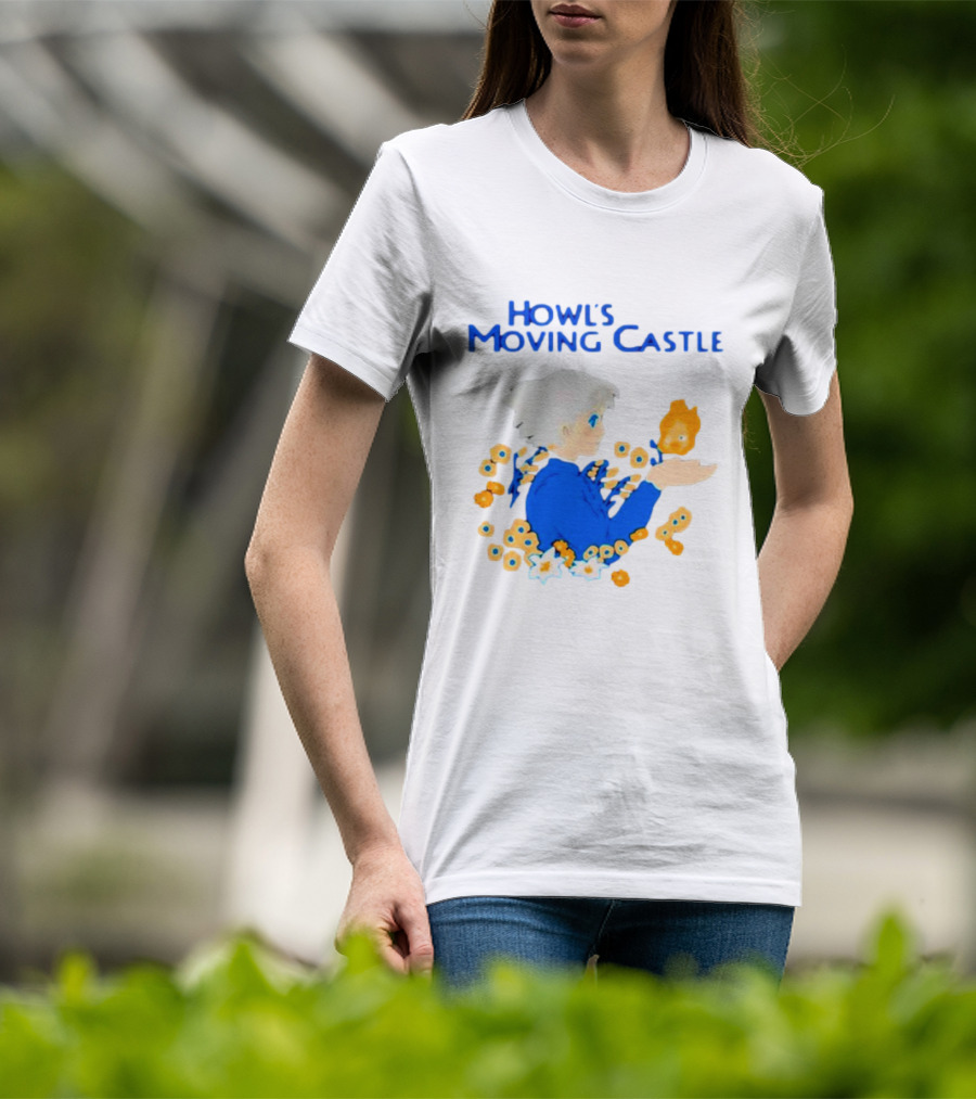 Howl’s Moving Castle Howl With Calcifer And Flowers T-Shirt