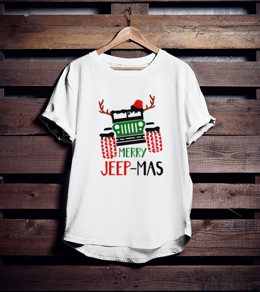 Merry Jeep-Mas Festive Offroad Fun With Antlers And Santa Hat T-Shirt