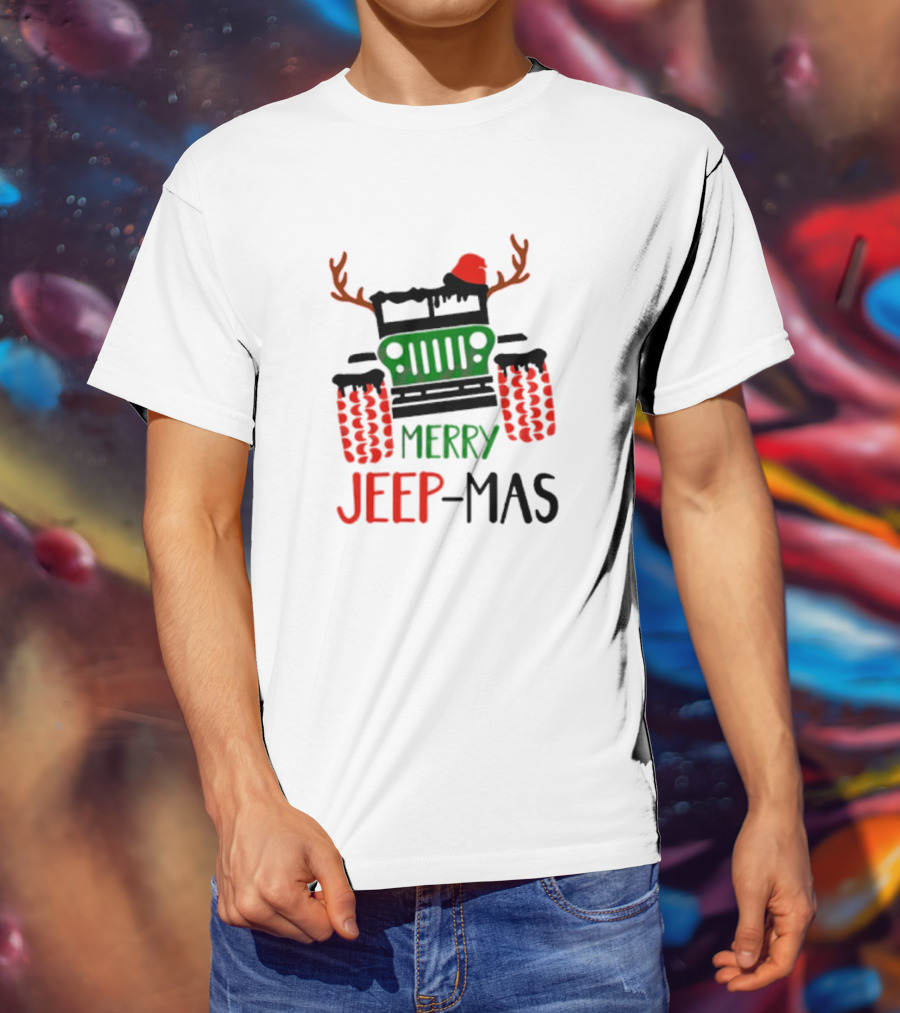 Merry Jeep-Mas Festive Offroad Fun With Antlers And Santa Hat T-Shirt