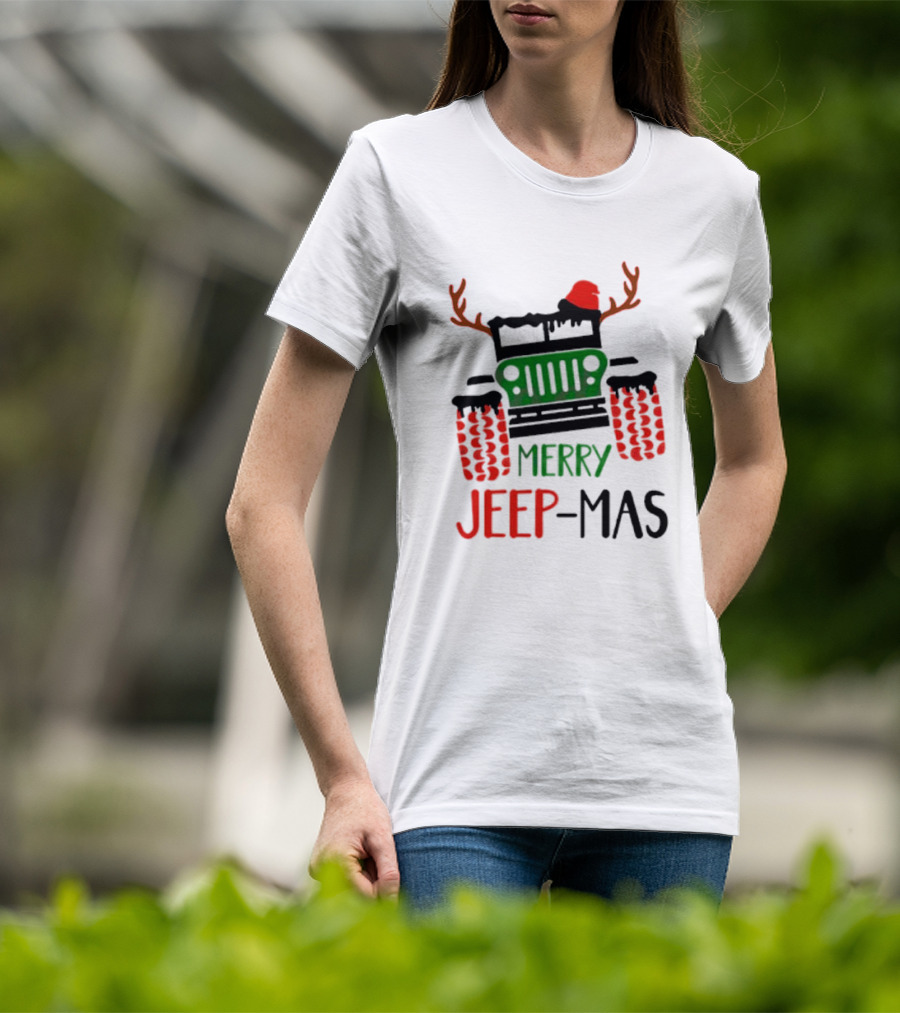 Merry Jeep-Mas Festive Offroad Fun With Antlers And Santa Hat T-Shirt
