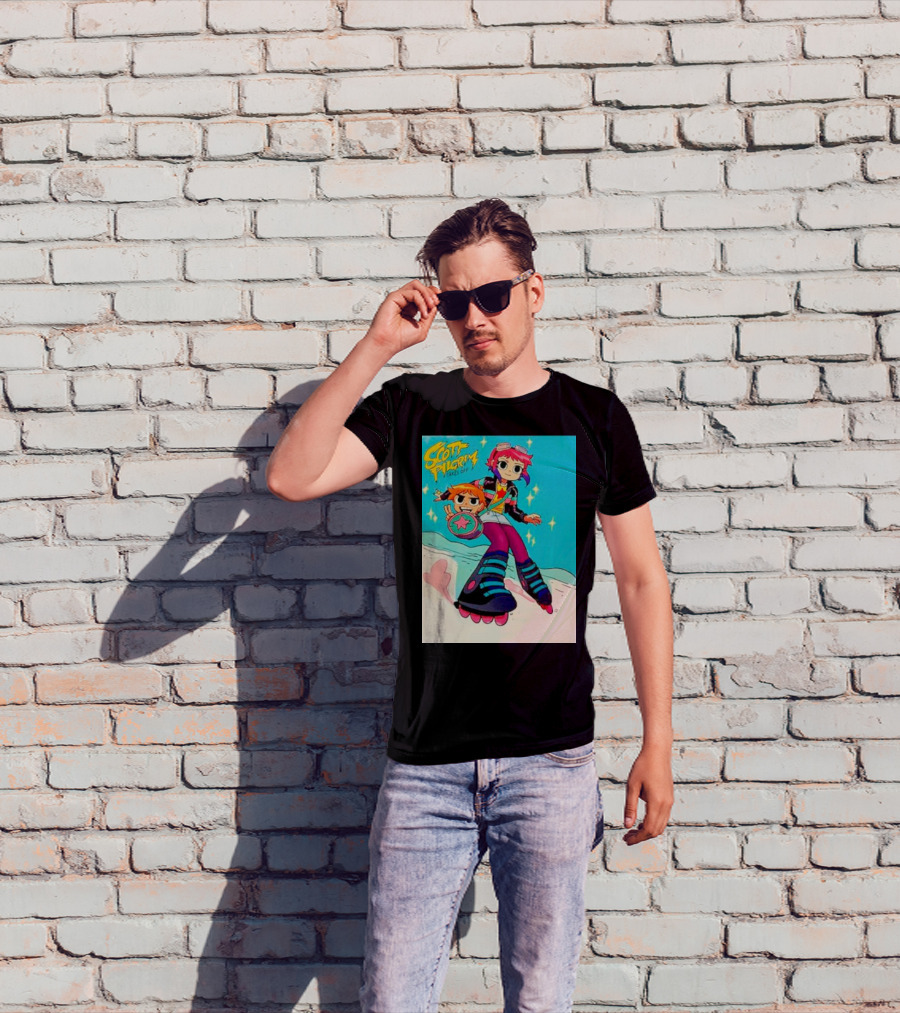 Scott Pilgrim Takes Off Roller Skating Adventure With Animated Style Characters T-Shirt