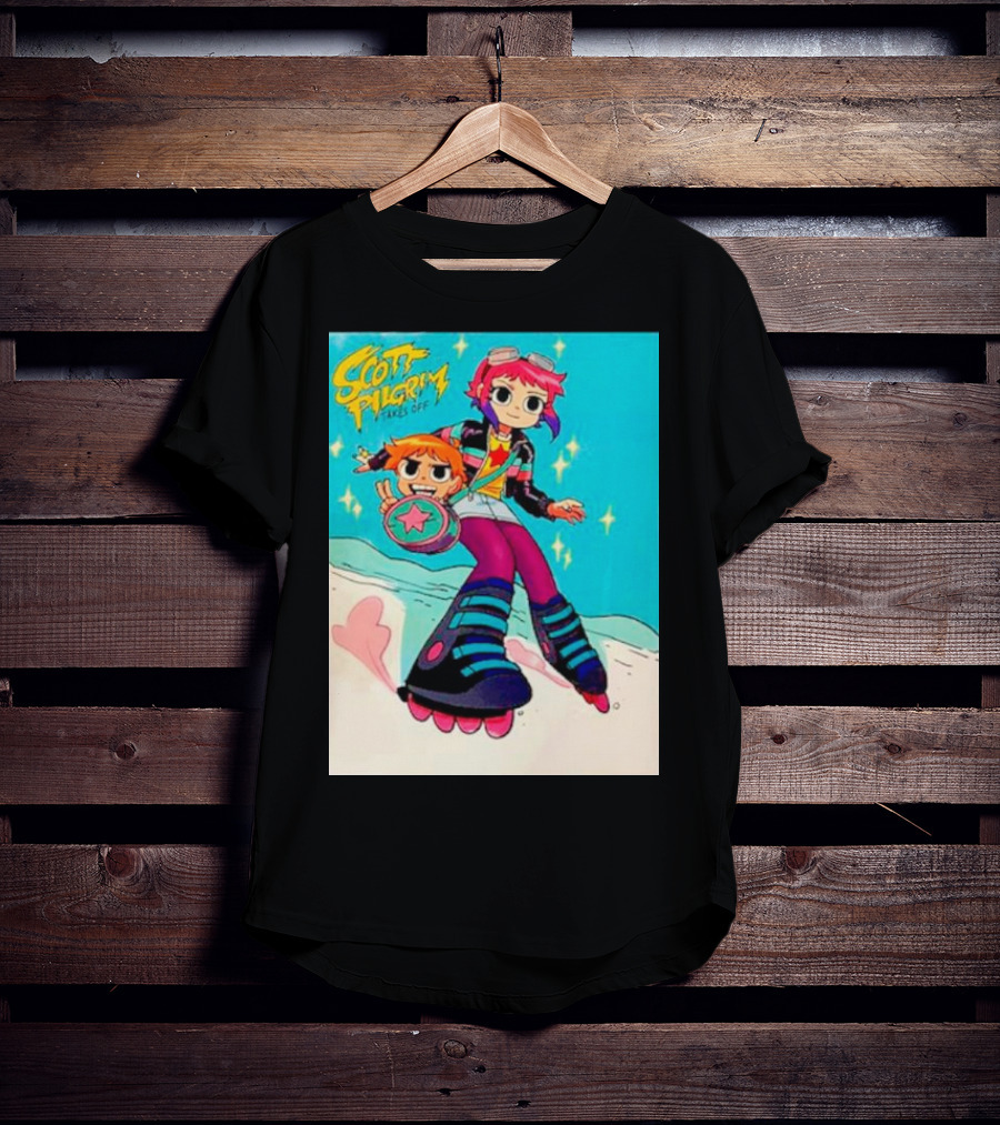 Scott Pilgrim Takes Off Roller Skating Adventure With Animated Style Characters T-Shirt