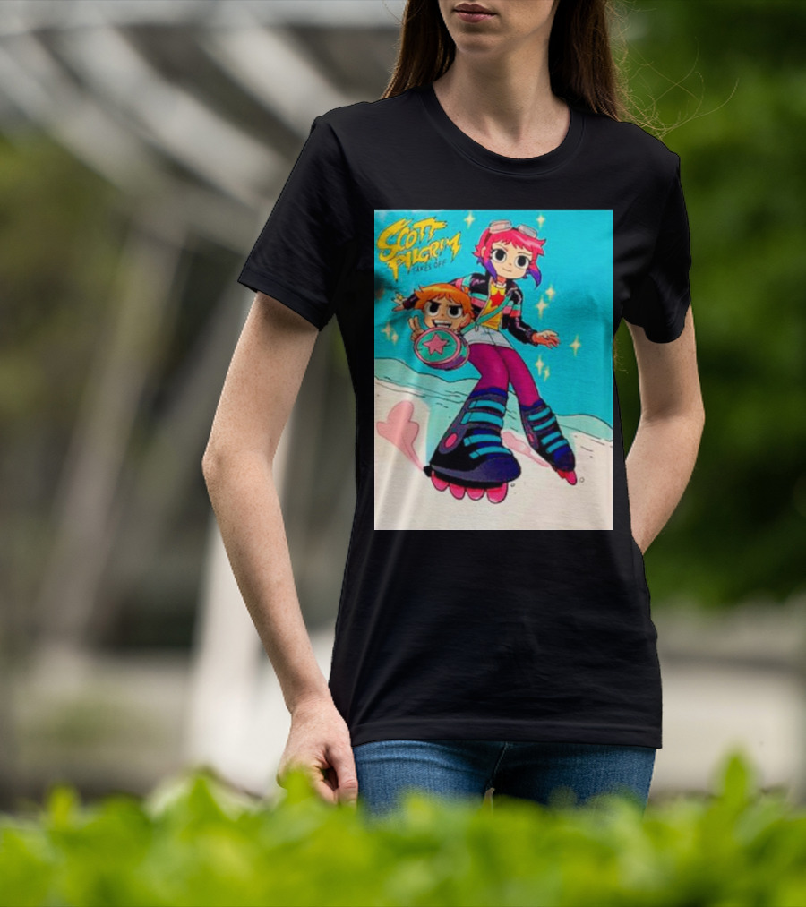Scott Pilgrim Takes Off Roller Skating Adventure With Animated Style Characters T-Shirt