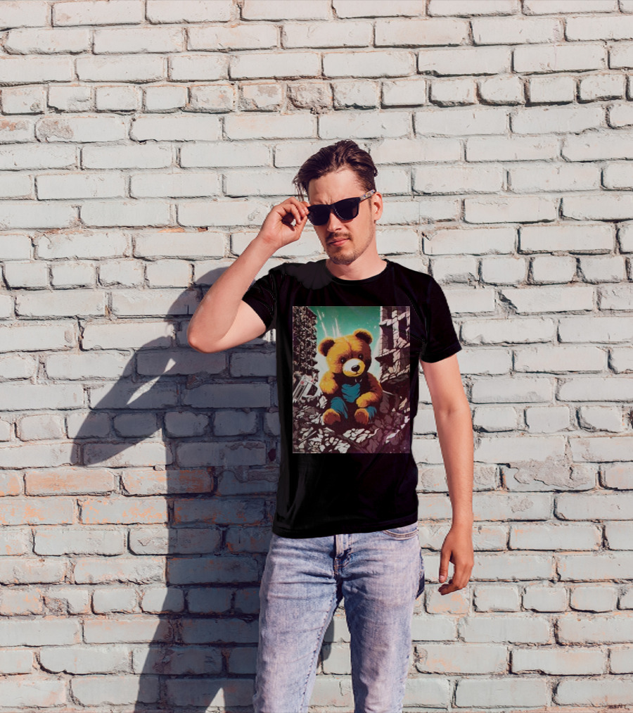 Ceasefire Now Teddy Bear In War-Torn Ruins T-Shirt