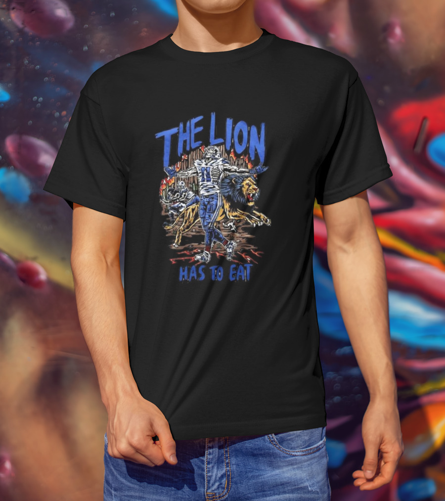 Detroit Lions The Lion Has To Eat Football Player And Fierce Animal T-Shirt