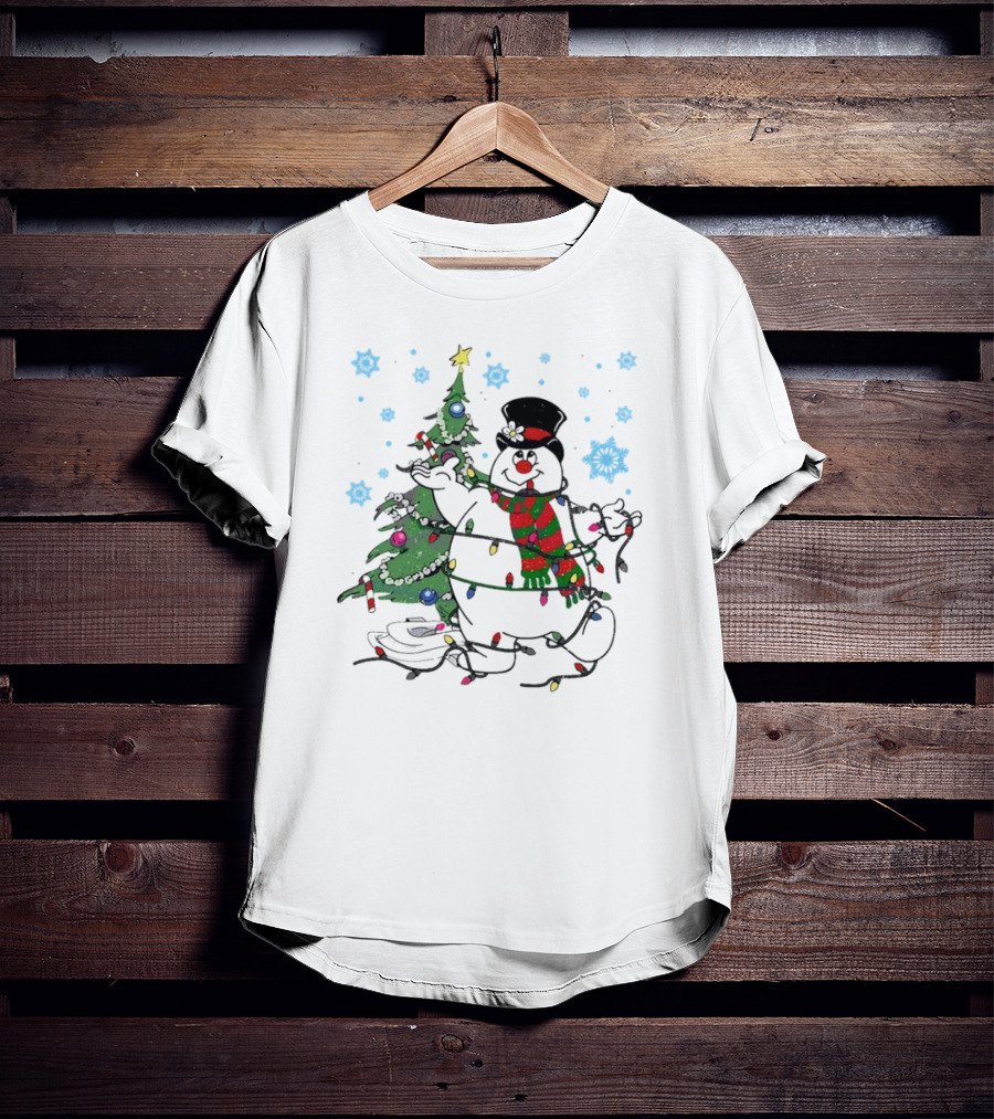 Frosty The Snowman Christmas Tree With Lights And Snowflakes T-Shirt