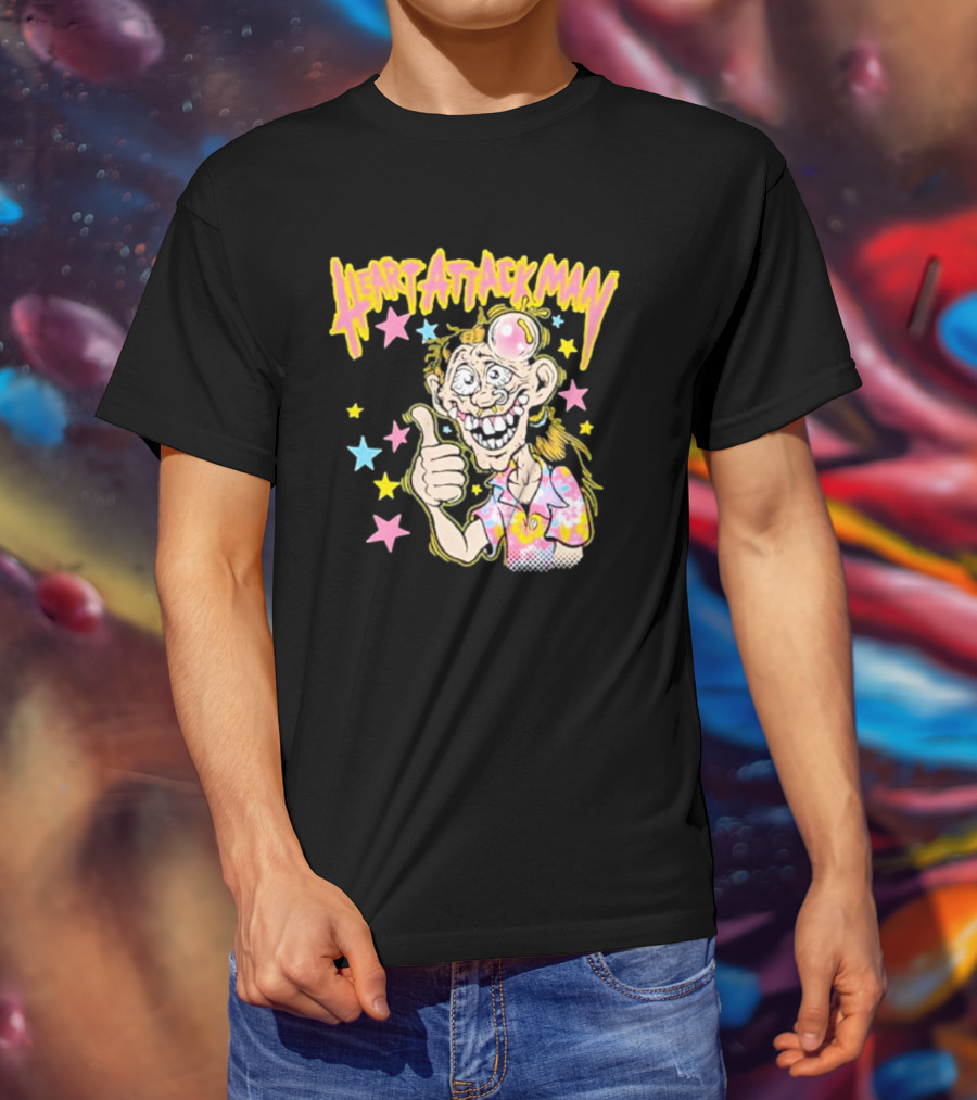 Heart Attack Man Freak Of Nature Cartoon Character With Stars And Thumbs Up T-Shirt