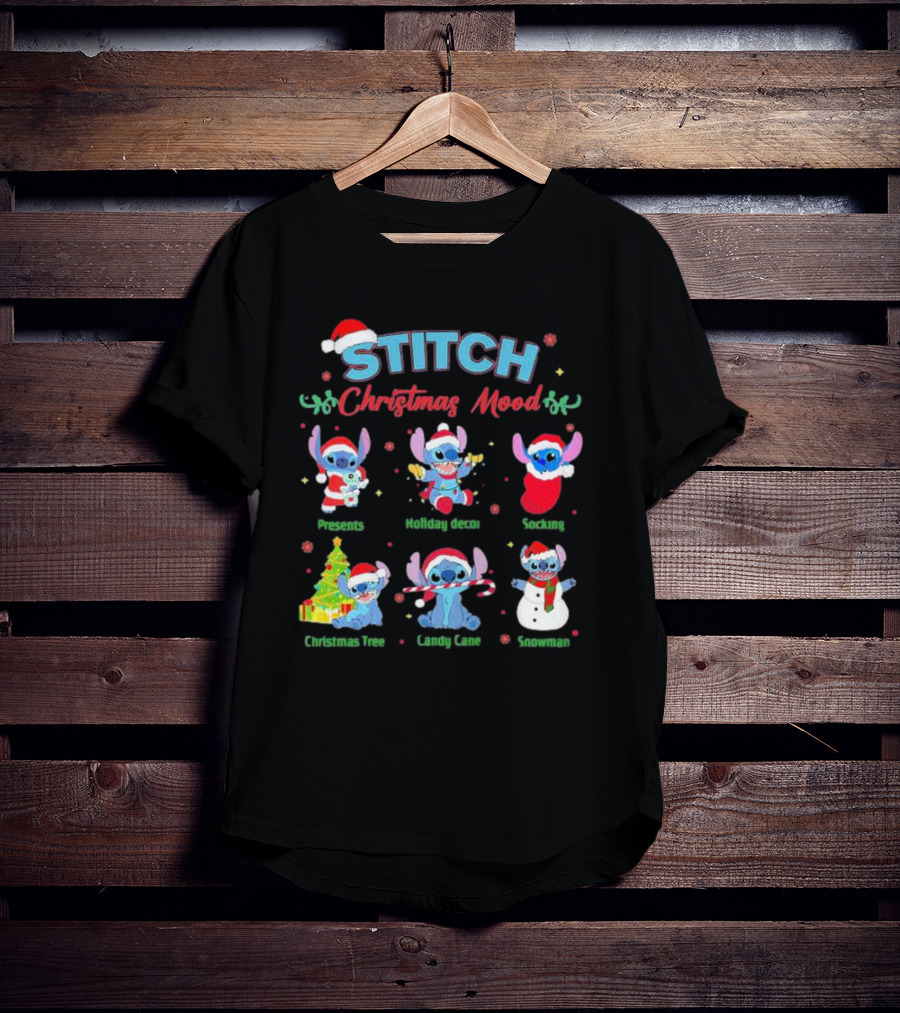 STITCH Christmas Mood Presents Holiday Decor Stocking Christmas Tree Candy Cane Snowman T-Shirt