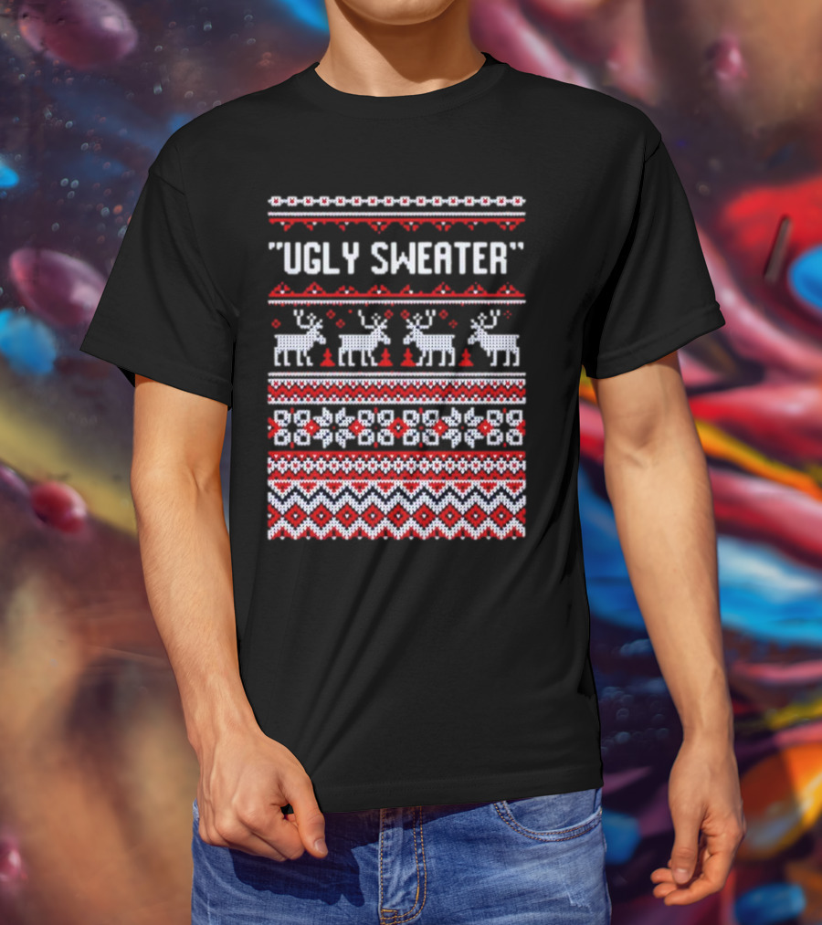 Reindeer Ugly Sweater Christmas Pattern 'UGLY SWEATER' T-Shirt