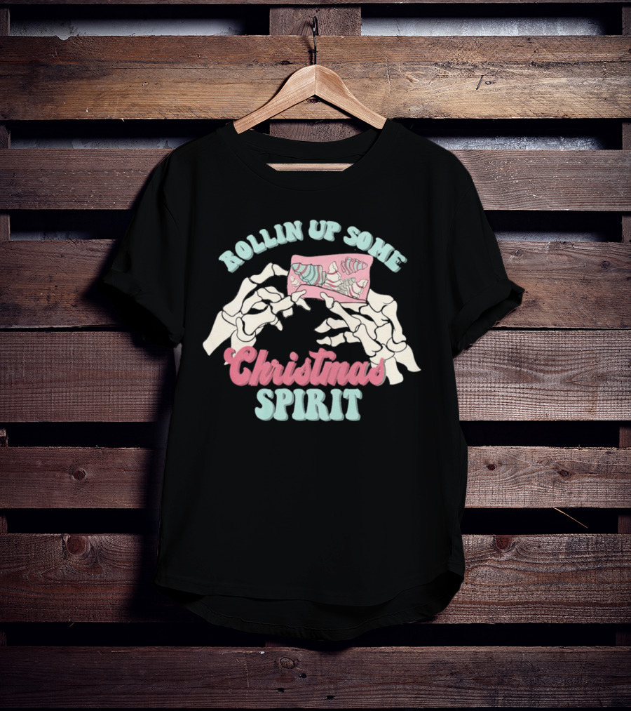 Rollin Up Some Christmas Spirit Holiday Weed Motif T-Shirt