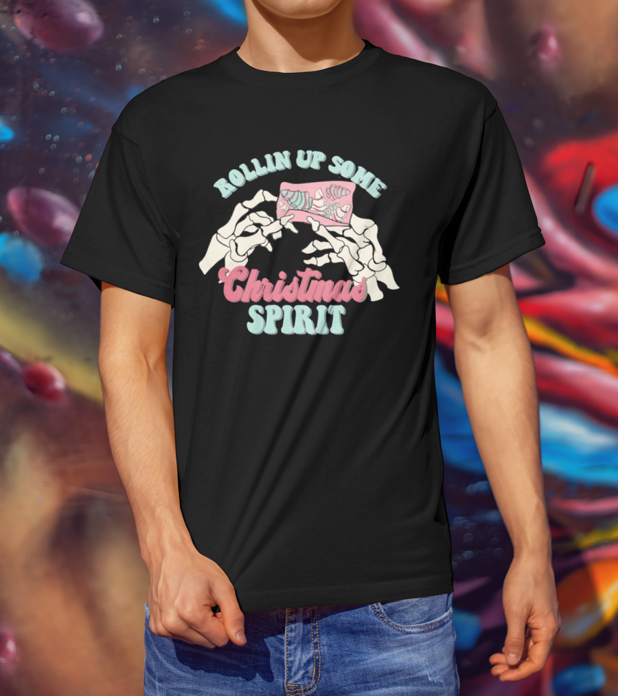 Rollin Up Some Christmas Spirit Holiday Weed Motif T-Shirt