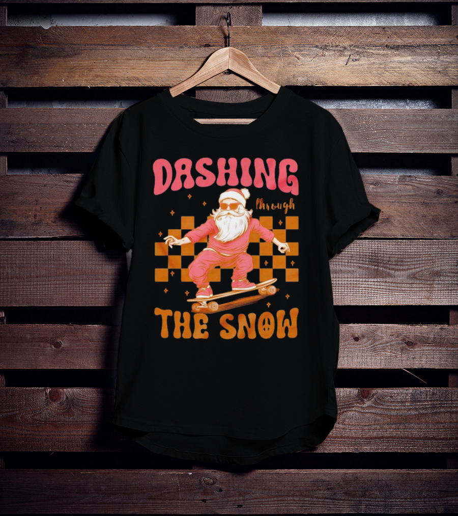 Dashing Through The Snow Santa Skateboard Christmas T-Shirt