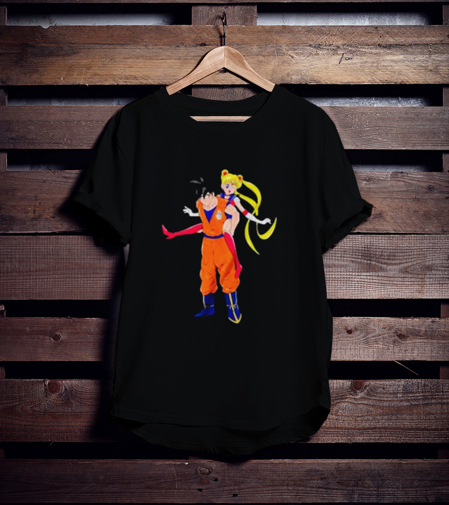 Goku And Usagi Crossover Fusion Featuring Dragon Ball And Sailor Moon Iconic Characters T-Shirt