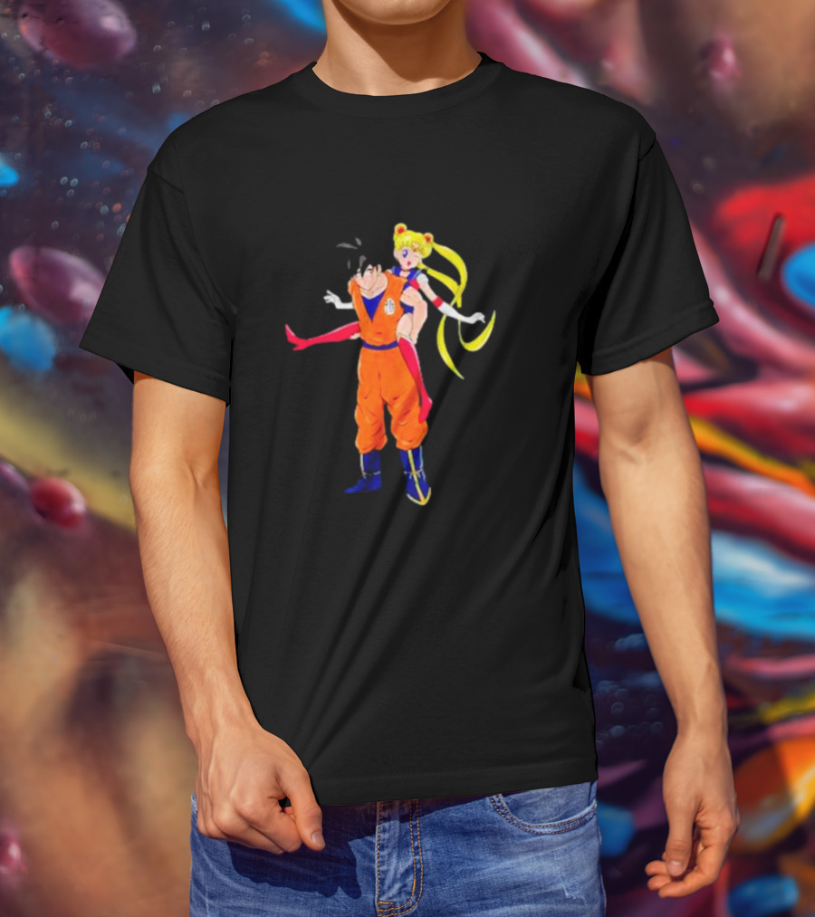 Goku And Usagi Crossover Fusion Featuring Dragon Ball And Sailor Moon Iconic Characters T-Shirt
