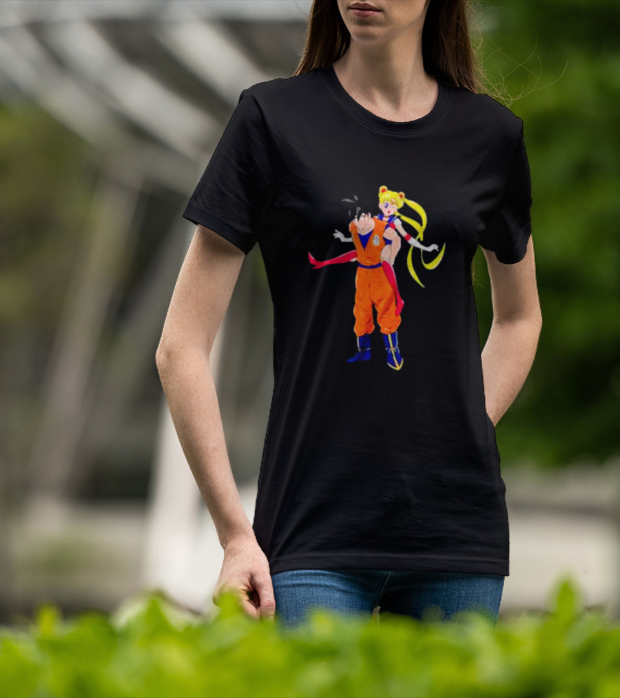 Goku And Usagi Crossover Fusion Featuring Dragon Ball And Sailor Moon Iconic Characters T-Shirt