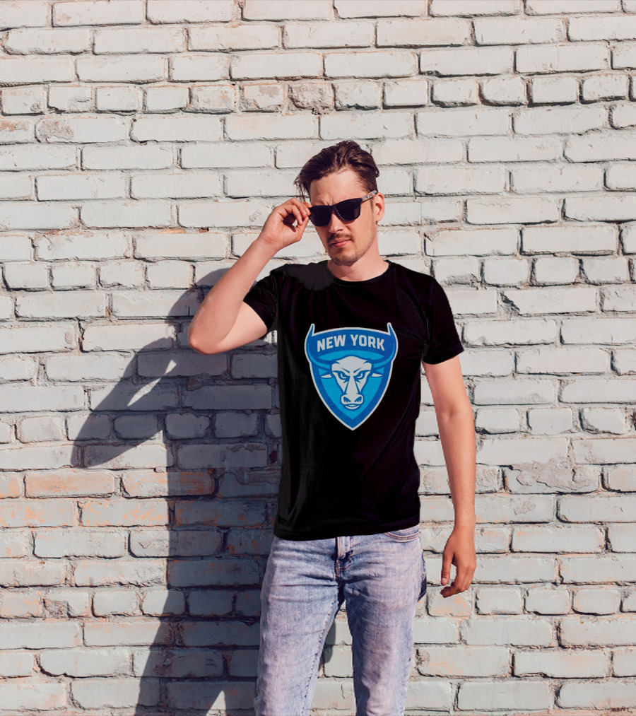 NEW YORK ATLAS BULL EMBLEM LOGO BLUE SHIELD T-Shirt