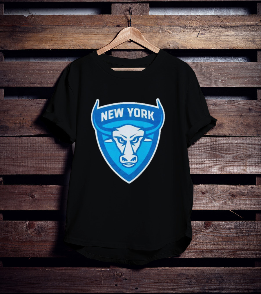 NEW YORK ATLAS BULL EMBLEM LOGO BLUE SHIELD T-Shirt