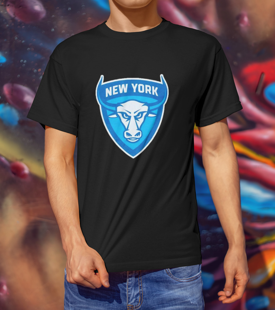 NEW YORK ATLAS BULL EMBLEM LOGO BLUE SHIELD T-Shirt
