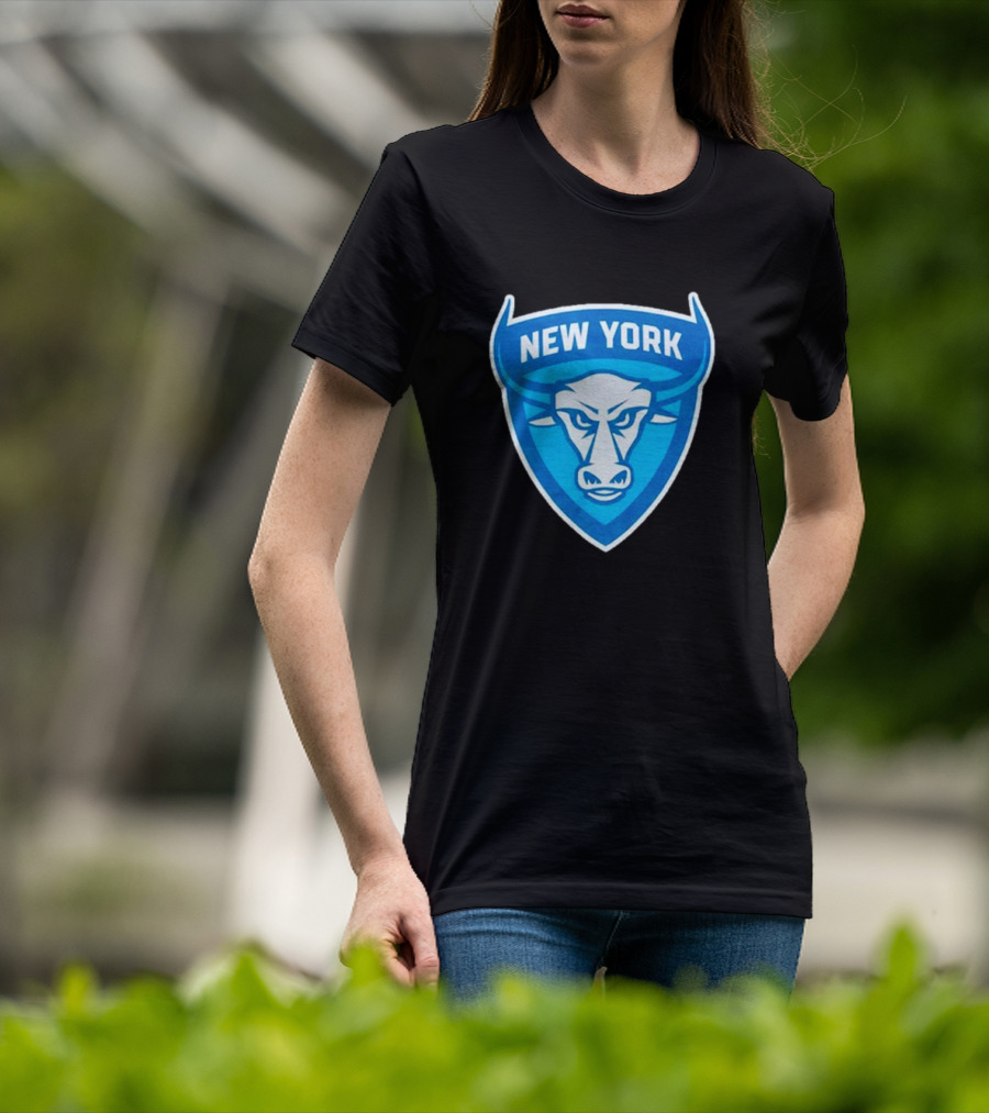 NEW YORK ATLAS BULL EMBLEM LOGO BLUE SHIELD T-Shirt