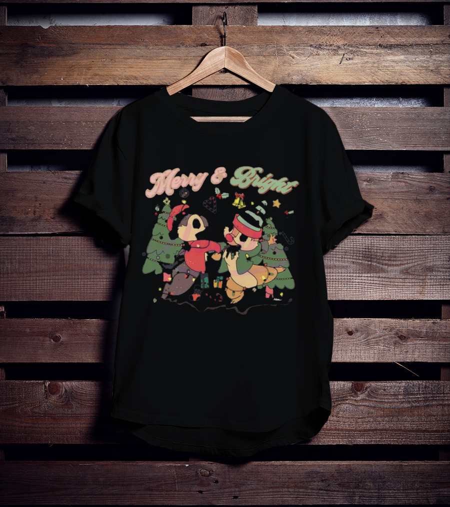 Chip And Dale Merry And Bright Christmas With Festive Trees And Holiday Cheer T-Shirt