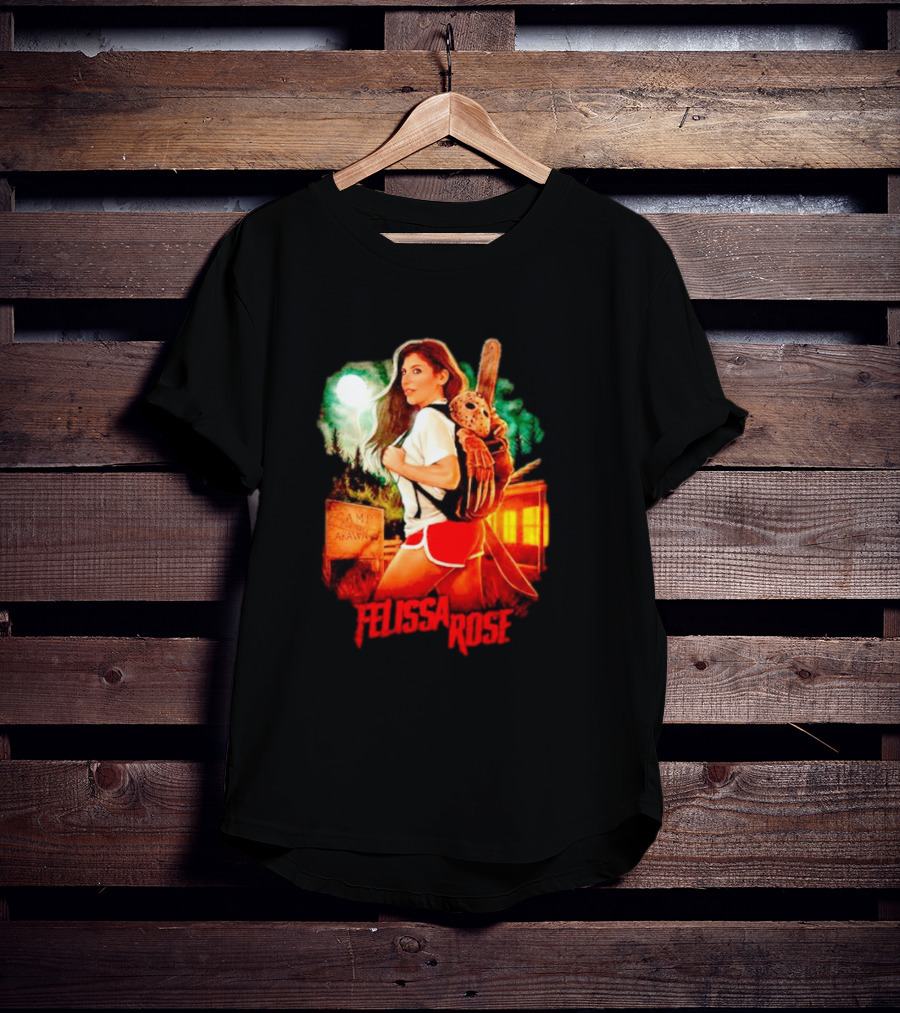 Felissa Rose Happy Camper Camp Arawak Masked Figure Forest Scene T-Shirt