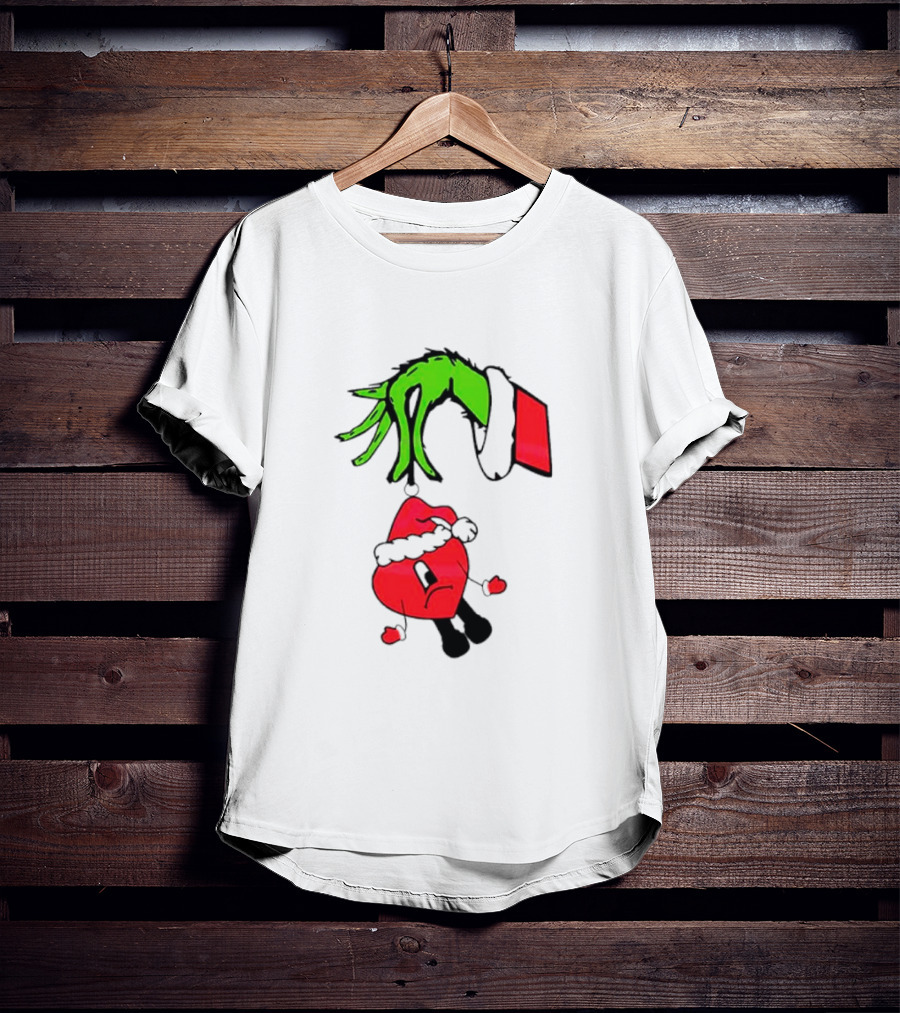 Grinch Hand Bad Bunny Santa Hat Christmas T-Shirt