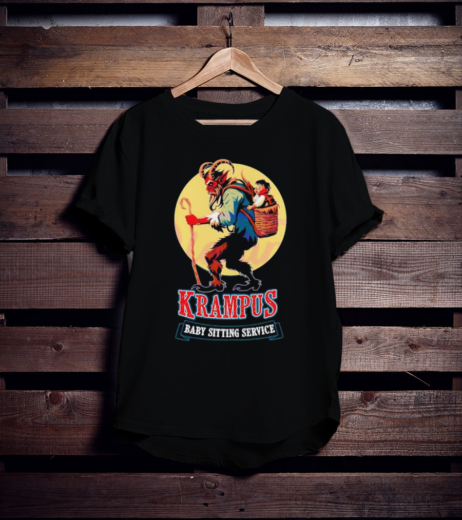 Krampus Baby Sitting Service Horror Christmas Monster Carrying Child T-Shirt