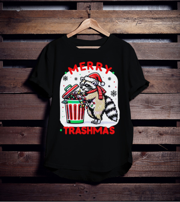 Merry Trashmas Raccoon Santa With Christmas Lights T-Shirt