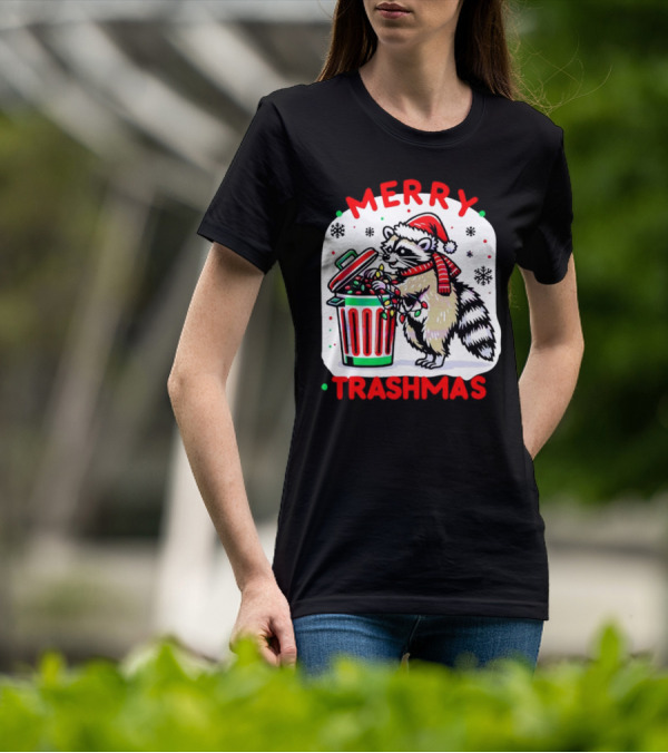 Merry Trashmas Raccoon Santa With Christmas Lights T-Shirt